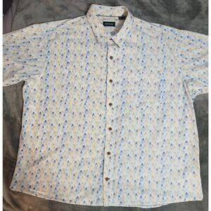 Orvis Short Sleeve Button Shirt Men's 2XL White Orange Blue Geometric